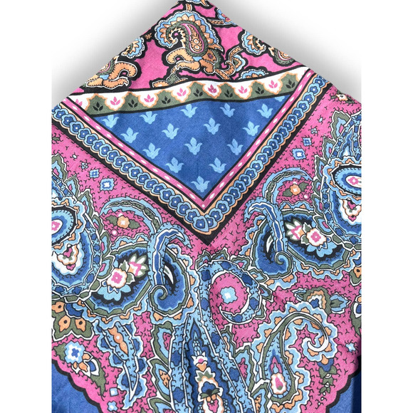Vintage 30" Large Square PAISLEY BANDANA | Made in USA | Blue, Pink - Picture 4 of 6